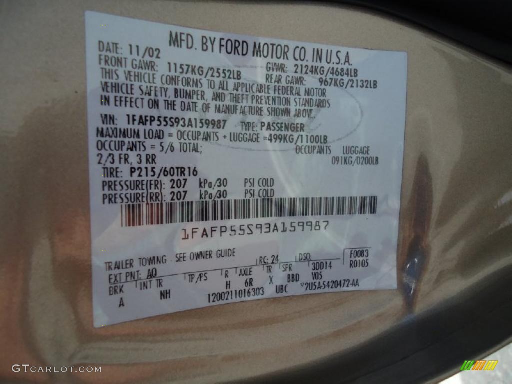 2003 Taurus Color Code AQ for Arizona Beige Metallic Photo #46789062