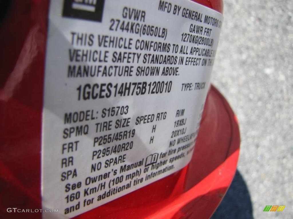 2005 Chevrolet SSR Standard SSR Model Info Tag Photo #46790688