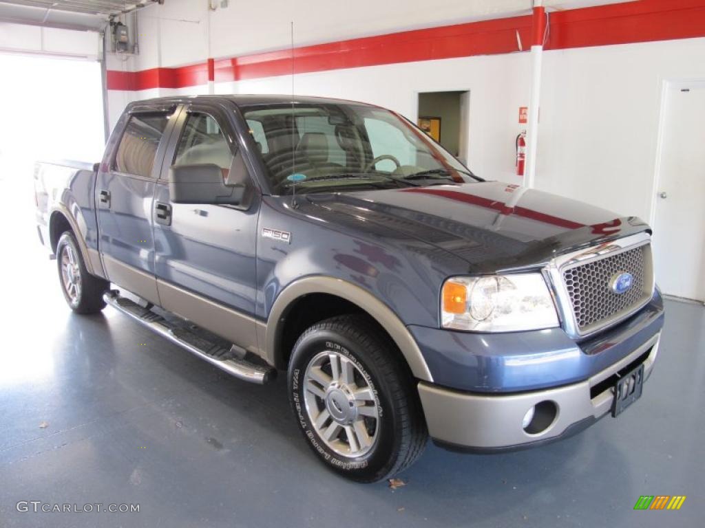 2006 F150 Lariat SuperCrew - Medium Wedgewood Blue Metallic / Tan photo #5