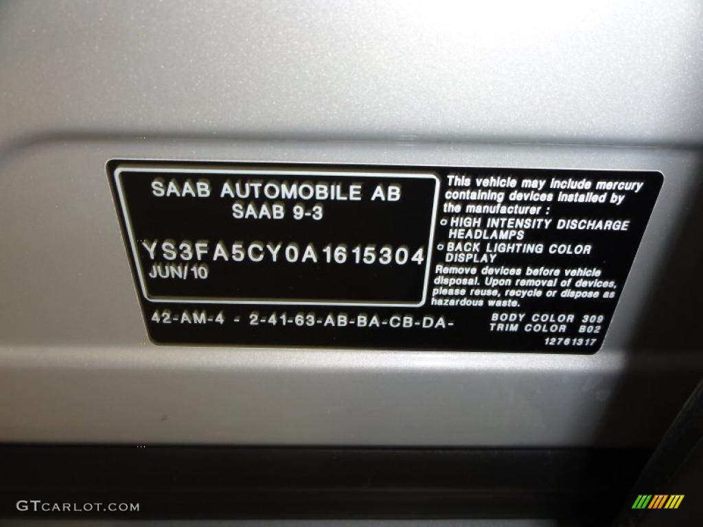 2010 Saab 9-3 2.0T SportCombi Wagon Info Tag Photo #46798479