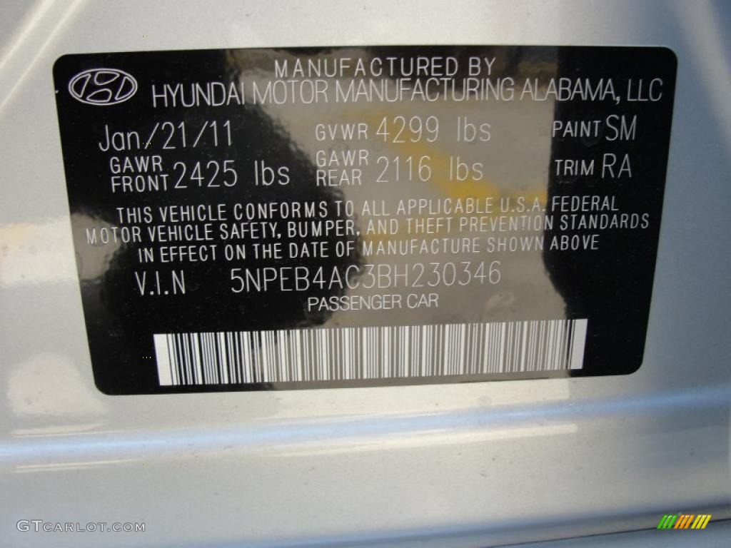 2011 Sonata GLS - Radiant Silver / Gray photo #37