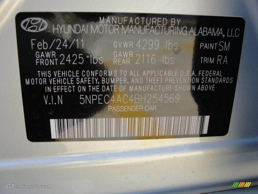 2011 Sonata SE - Radiant Silver / Gray photo #38