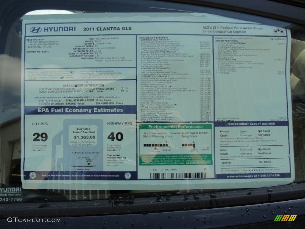 2011 Hyundai Elantra GLS Window Sticker Photo #46810497