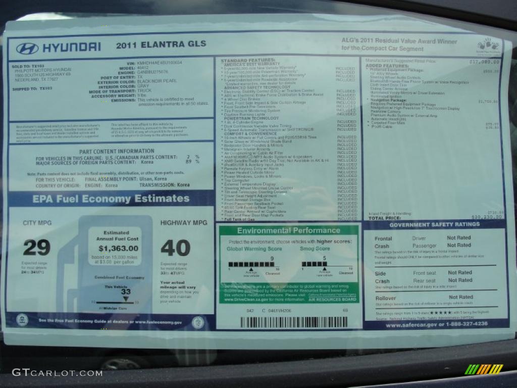 2011 Hyundai Elantra GLS Window Sticker Photo #46811070