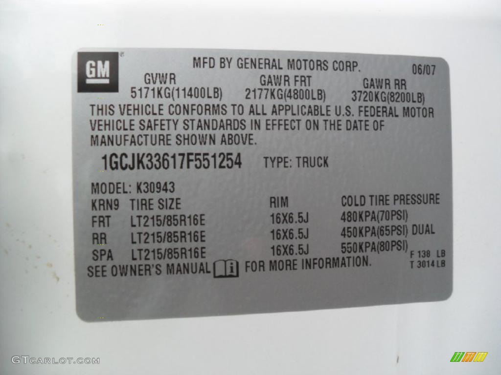 2007 Chevrolet Silverado 3500HD LTZ Crew Cab 4x4 Dually Info Tag Photos