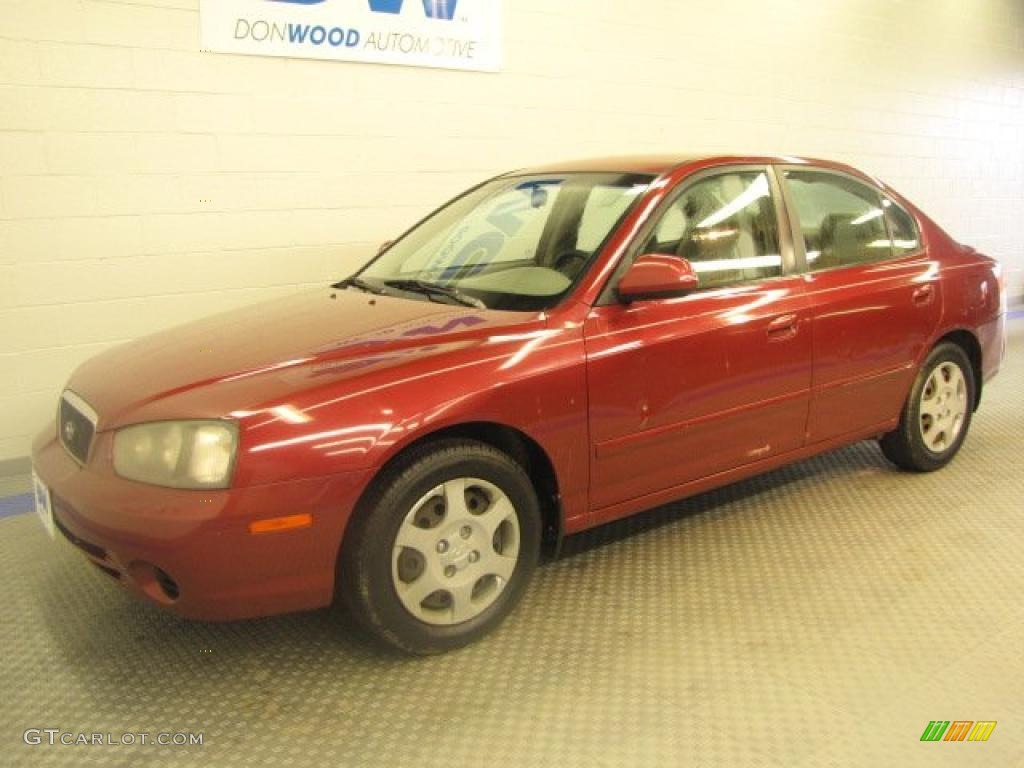 2002 Elantra GLS Sedan - Chianti Red / Beige photo #2