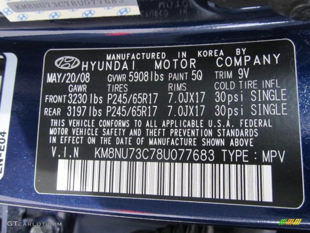 2008 Veracruz Color Code 5Q for Deep Blue Metallic Photo #46815087