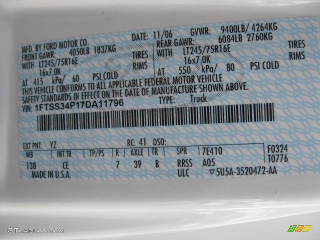 2007 E Series Van Color Code YZ for Oxford White Photo #46824666