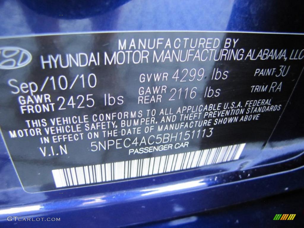 2011 Sonata SE - Indigo Blue Pearl / Gray photo #31