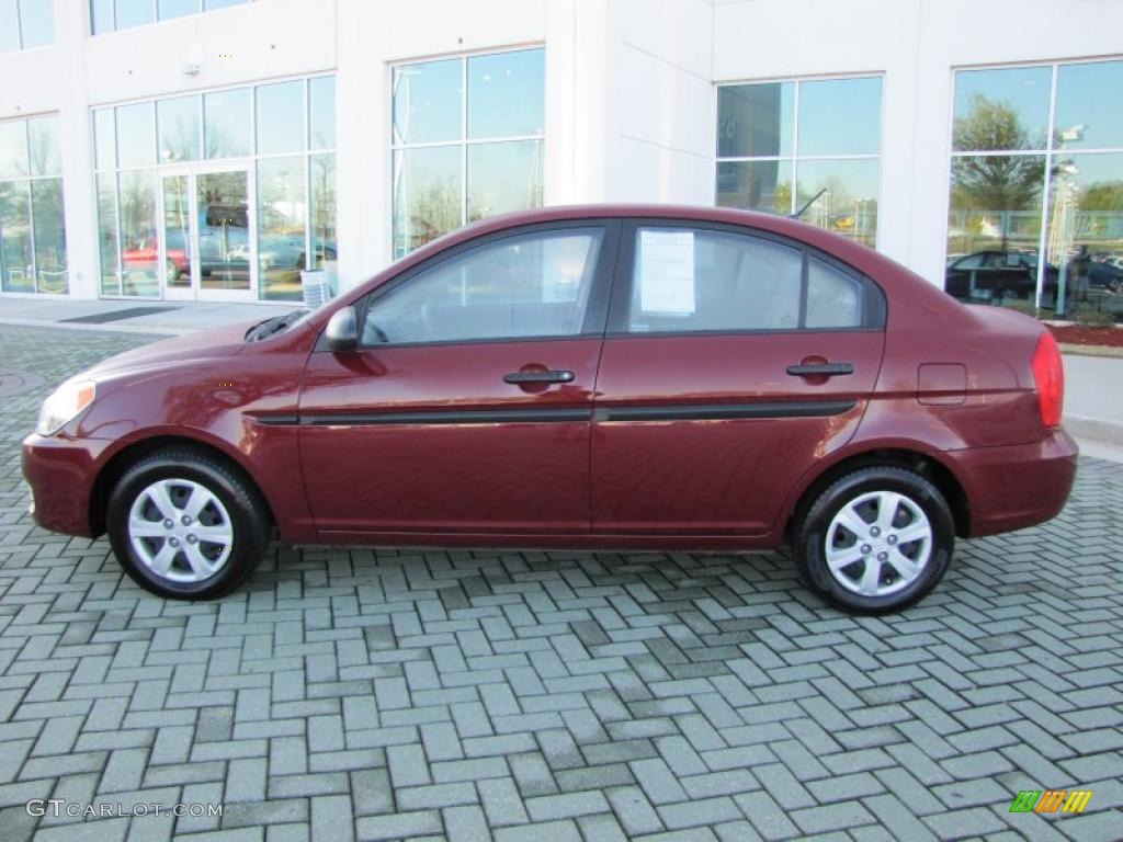 2009 Accent GLS 4 Door - Wine Red / Beige photo #2