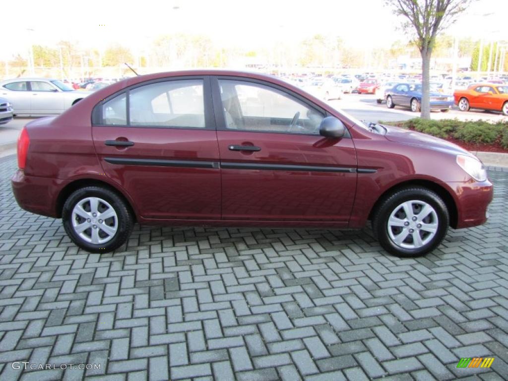 2009 Accent GLS 4 Door - Wine Red / Beige photo #6