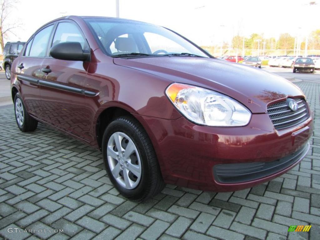 2009 Accent GLS 4 Door - Wine Red / Beige photo #7