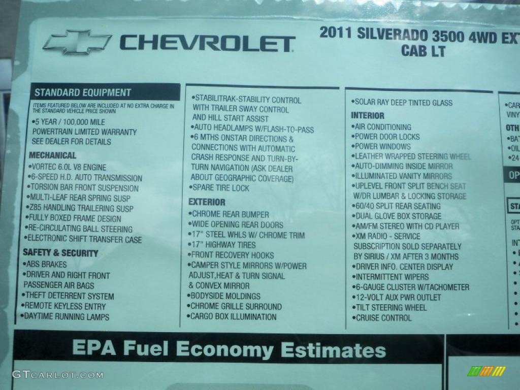 2011 Chevrolet Silverado 3500HD LT Extended Cab 4x4 Dually Window Sticker Photo #46837602
