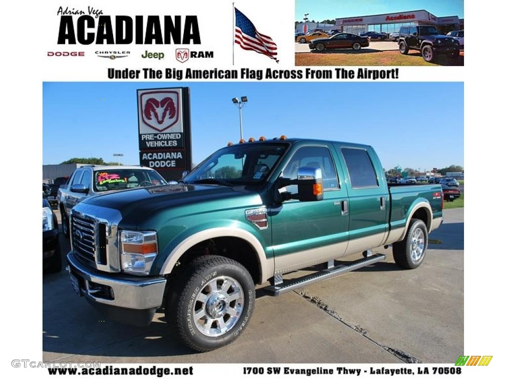 2009 F250 Super Duty Lariat Crew Cab 4x4 - Forest Green Metallic / Camel photo #1