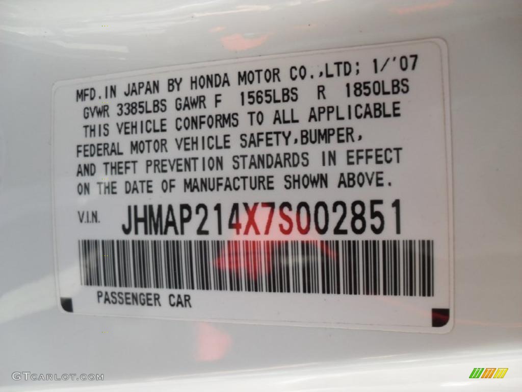 2007 Honda S2000 Roadster Info Tag Photo #46838142