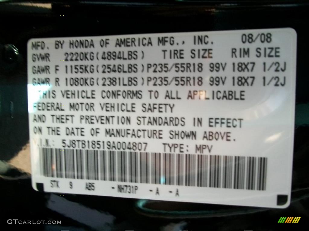 2009 RDX Color Code NH731P for Crystal Black Pearl Photo #46844562