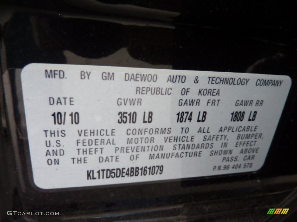 2011 Chevrolet Aveo LT Sedan Info Tag Photo #46845783