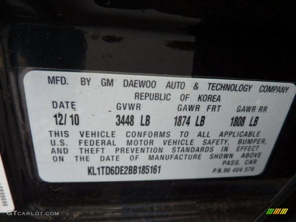 2011 Chevrolet Aveo Aveo5 LT Info Tag Photo #46846938