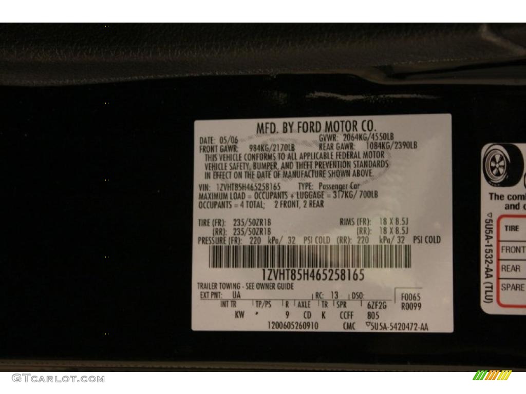 2006 Mustang Color Code UA for Black Photo #46847169