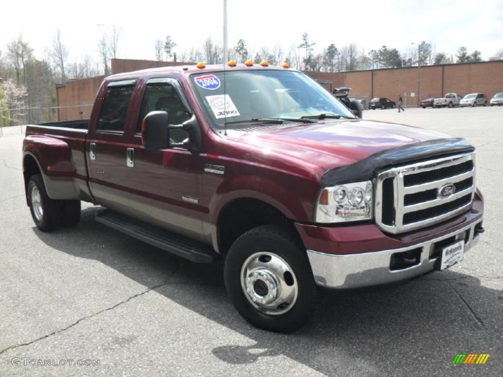 2006 F350 Super Duty Lariat Crew Cab 4x4 Dually - Dark Toreador Red Metallic / Tan photo #6