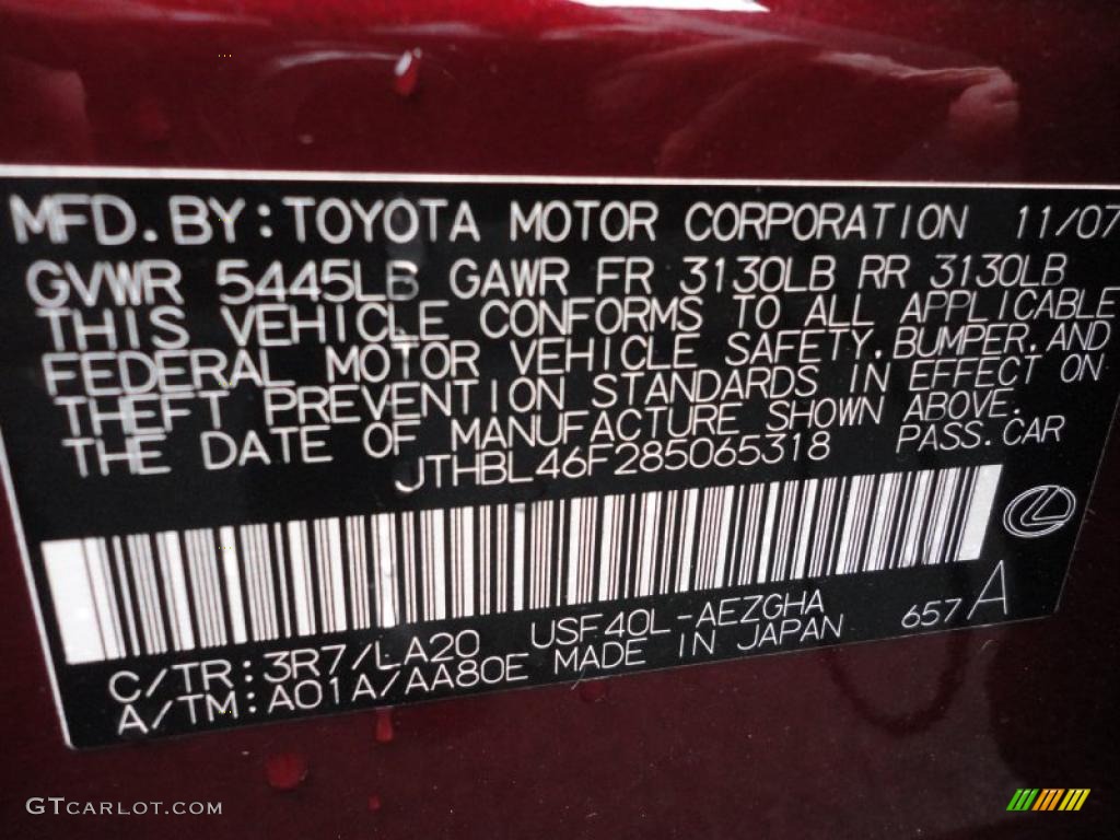 2008 LS Color Code 3R7 for Noble Spinel Red Mica Photo #46860373