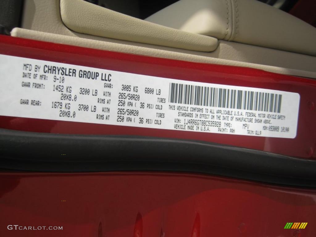 2011 Grand Cherokee Color Code PRH for Inferno Red Crystal Pearl Photo #46866804
