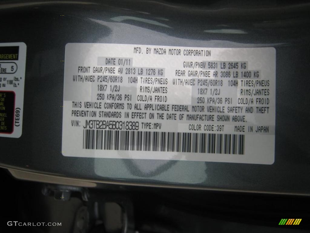 2011 CX-9 Color Code 39T for Dolphin Gray Mica Photo #46867104