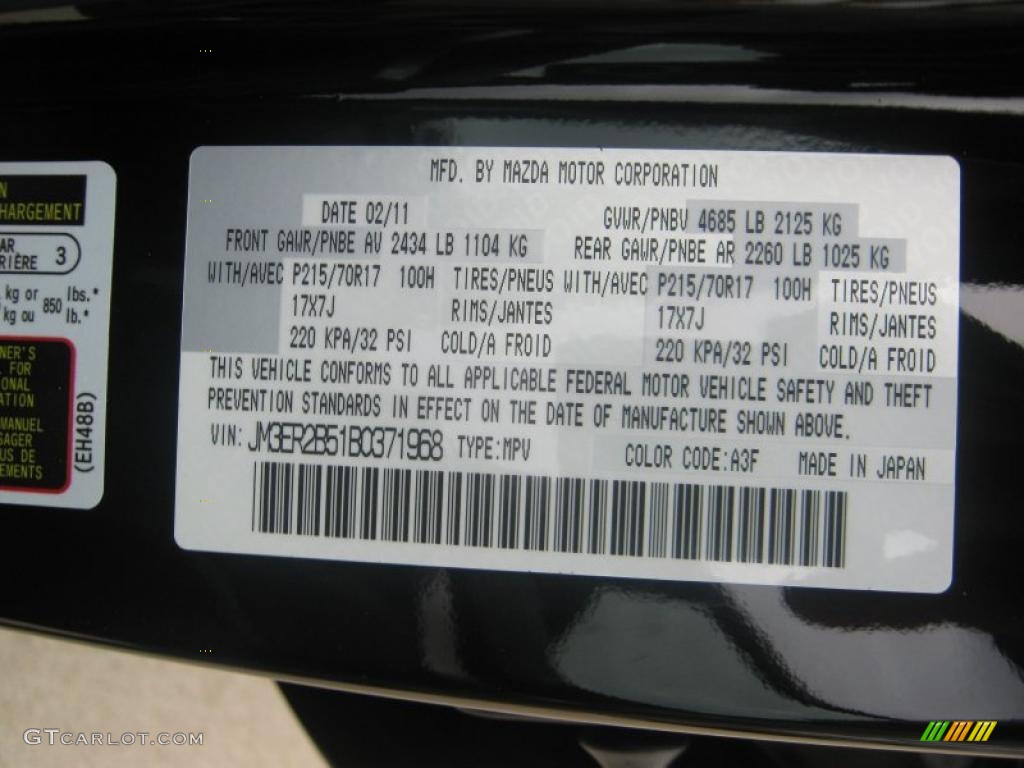 2011 CX-7 Color Code A3F for Brilliant Black Photo #46867263