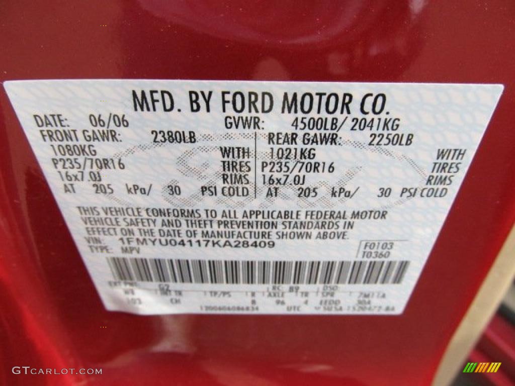 2007 Ford Escape Limited Info Tag Photo #46875509