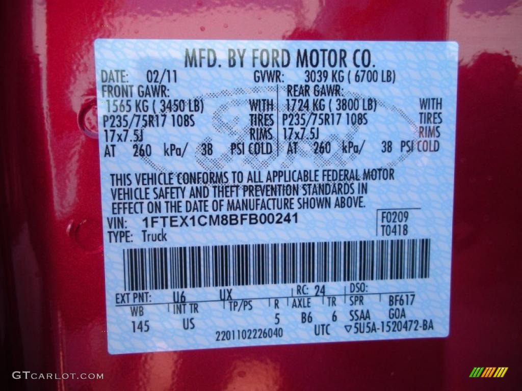 2011 F150 Color Code U6 for Red Candy Metallic Photo #46880969