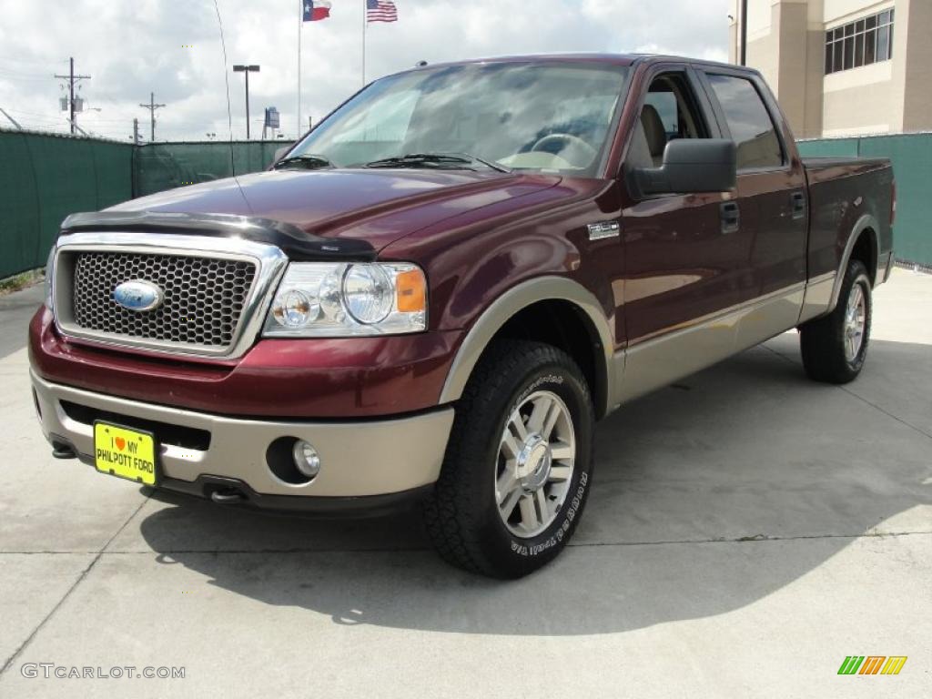 2006 F150 Lariat SuperCrew 4x4 - Dark Toreador Red Metallic / Tan photo #7