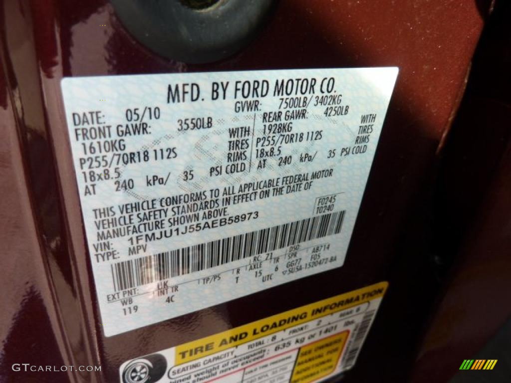2010 Expedition Color Code UK for Royal Red Metallic Photo #46892918