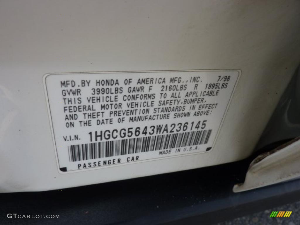 1998 Accord LX Sedan - Taffeta White / Quartz photo #14