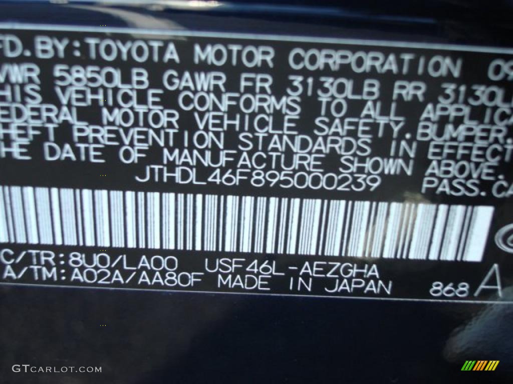 2009 LS Color Code 8U0 for Black Sapphire Blue Pearl Photo #46900781