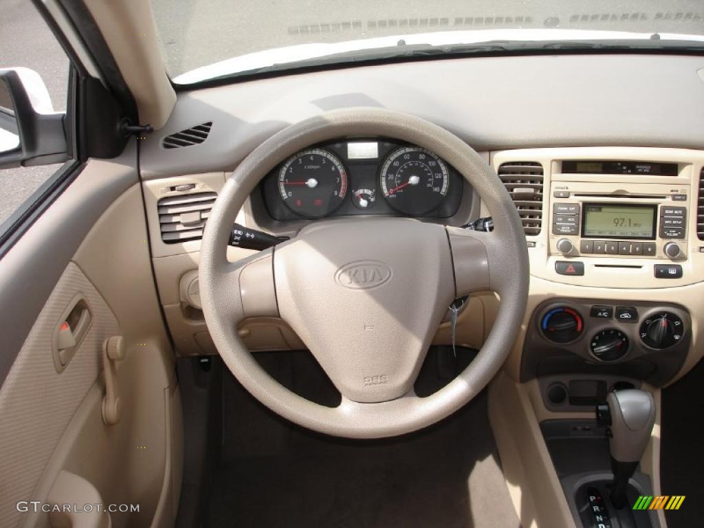 2009 Kia Rio LX Sedan Beige Steering Wheel Photo #46907927