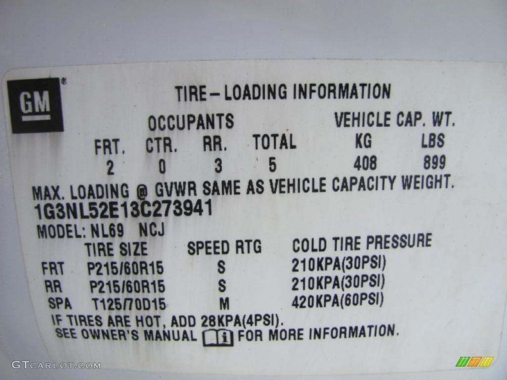 2003 Oldsmobile Alero GL Sedan Info Tag Photo #46914638