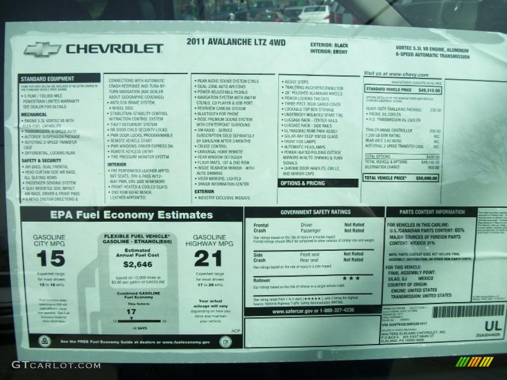 2011 Chevrolet Avalanche LTZ 4x4 Window Sticker Photo #46916633