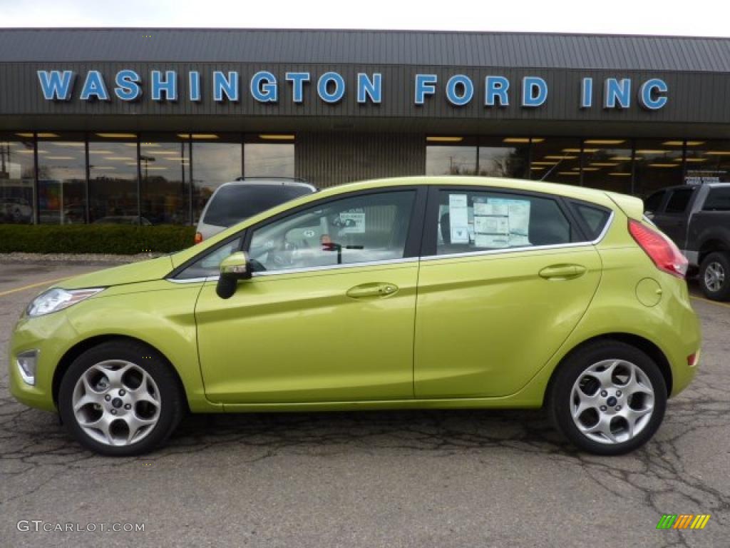 2011 Fiesta SES Hatchback - Lime Squeeze Metallic / Charcoal Black/Blue Cloth photo #1