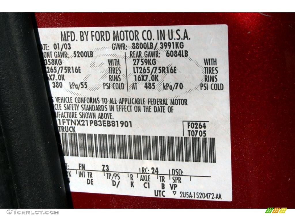2003 F250 Super Duty Color Code FN for Toreador Red Metallic Photo #46925636