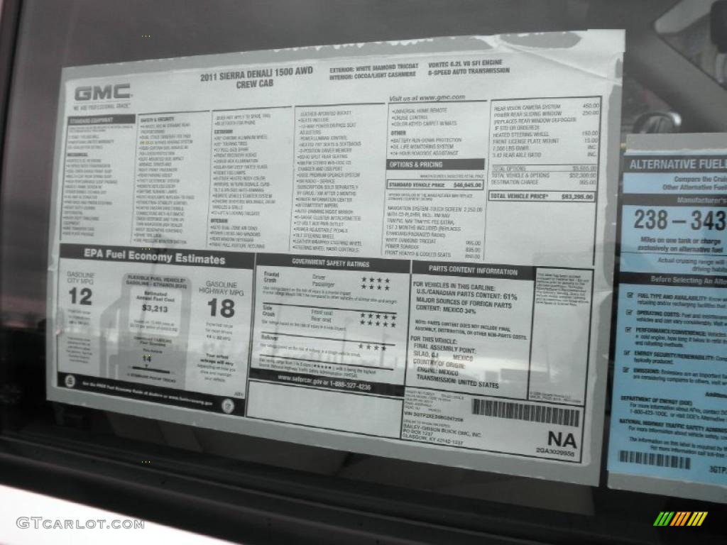 2011 GMC Sierra 1500 Denali Crew Cab 4x4 Window Sticker Photo #46931243