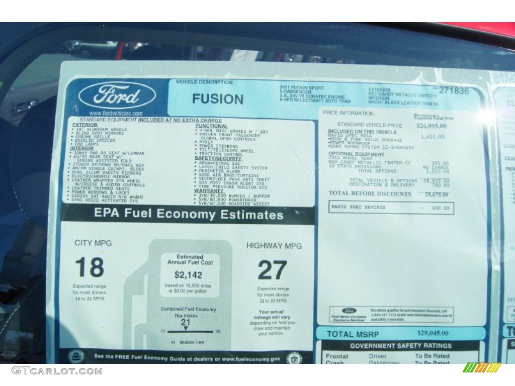 2011 Fusion Sport - Red Candy Metallic / Sport Black/Charcoal Black photo #8