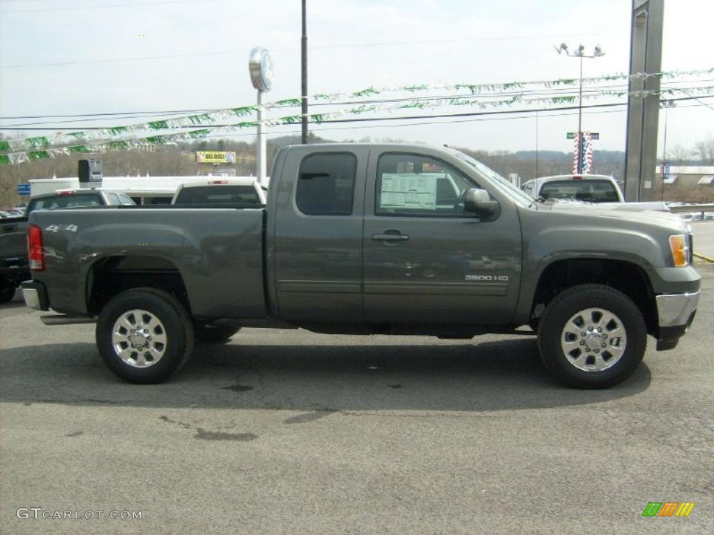 2011 Sierra 2500HD SLT Extended Cab 4x4 - Gray Green Metallic / Ebony photo #7