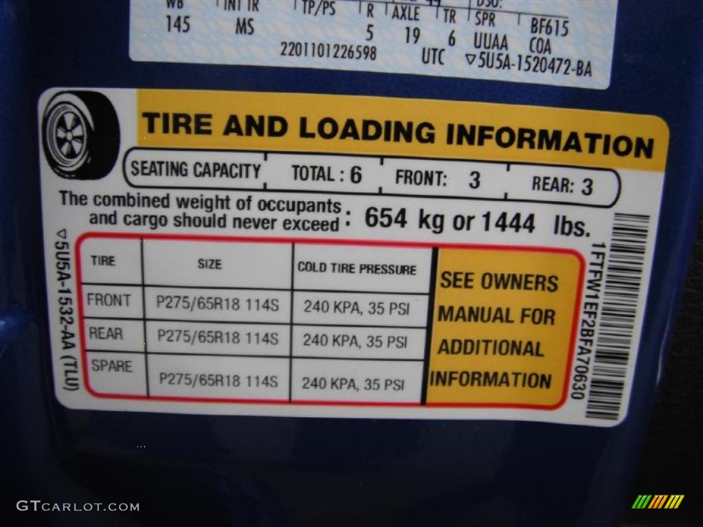 2011 Ford F150 XLT SuperCrew 4x4 Info Tag Photo #46953231