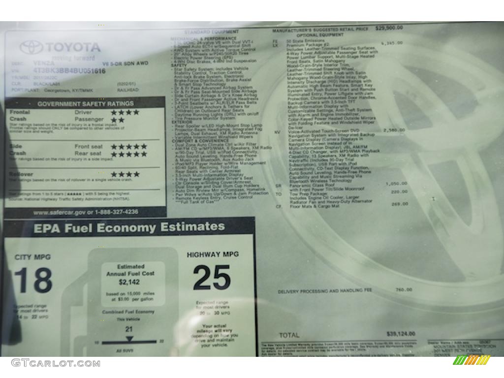2011 Toyota Venza V6 AWD Window Sticker Photo #46958823