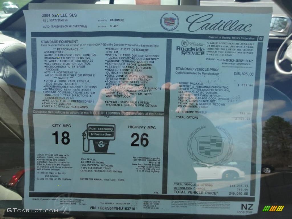 2004 Cadillac Seville SLS Window Sticker Photos