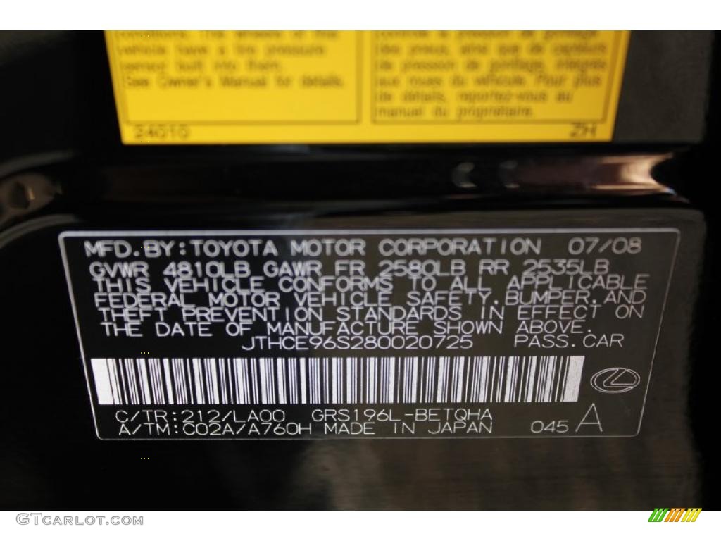 2008 GS Color Code 212 for Obsidian Black Photo #46961937