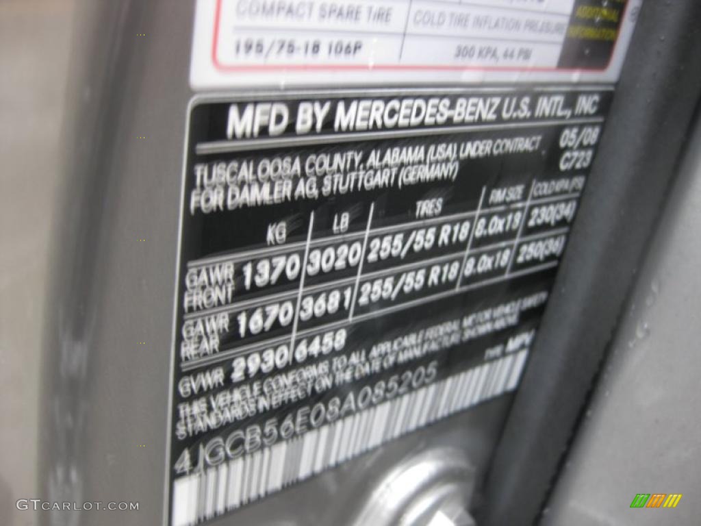 2008 Mercedes-Benz R 350 Color Code Photos