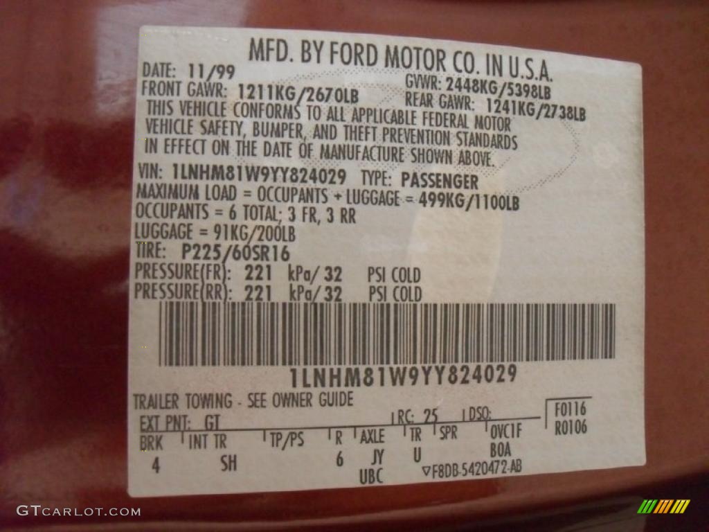 2000 Town Car Color Code GT for Autumn Red Metallic Photo #46969356