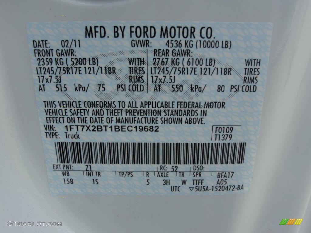 2011 F250 Super Duty Color Code Z1 for Oxford White Photo #46971333