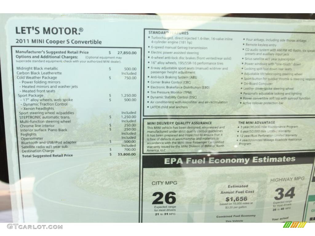 2011 Mini Cooper S Convertible Window Sticker Photo #46974102
